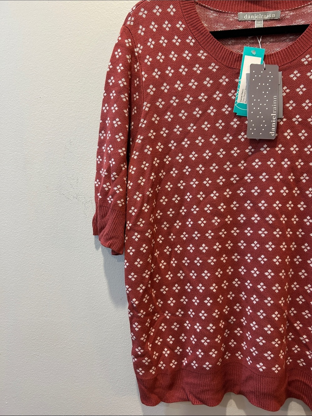 Daniel Rainn Rust Red Short-Sleeve Knit Top with White Dot Pattern - Picture 3 of 6